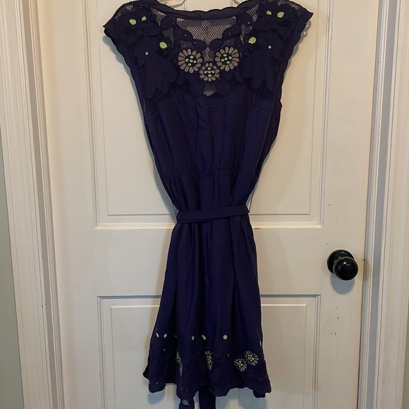 Rare Anthropologie Maeve blue/Purple Embroidered Floral Lace Dress Small - Picture 9 of 14